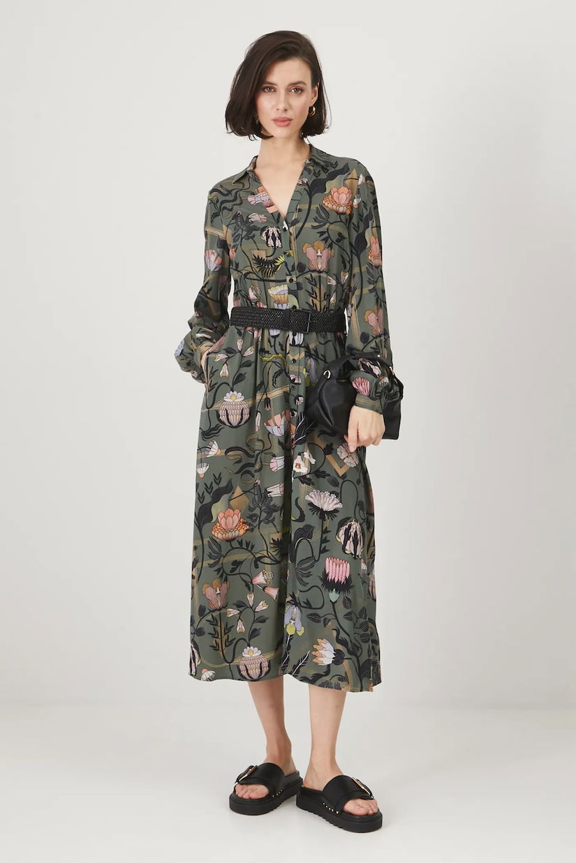 Medicine rochie culoarea verde, midi, dreaptă