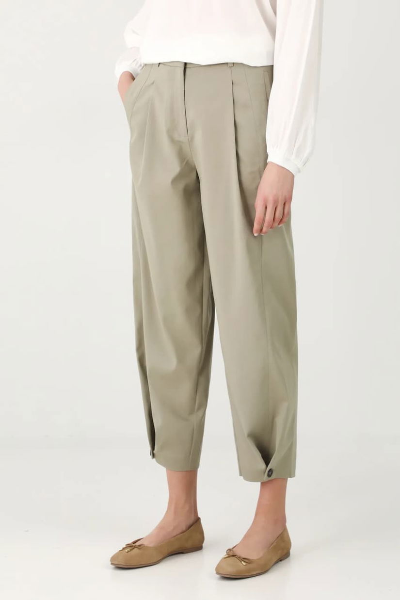 Medicine pantaloni femei, culoarea verde, fason tigareta, medium waist