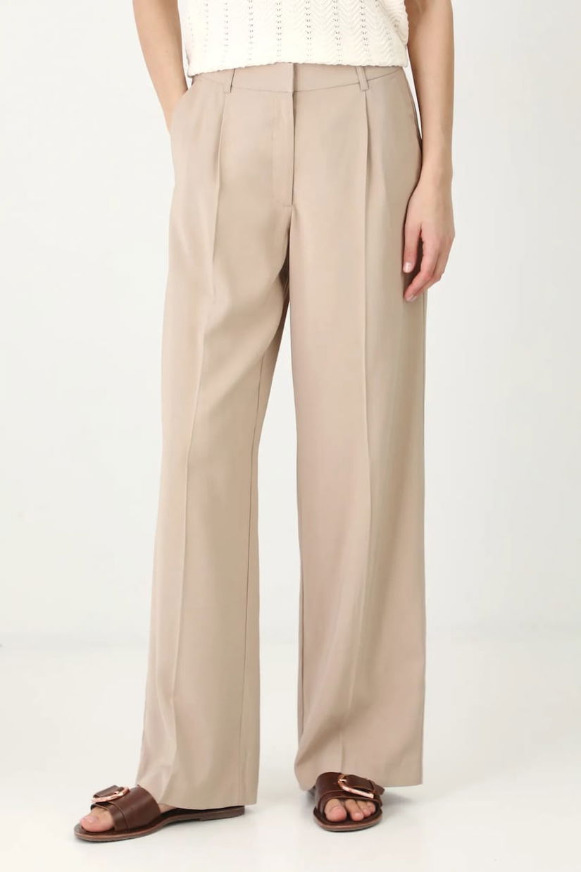 Medicine pantaloni femei, culoarea bej, lat, high waist