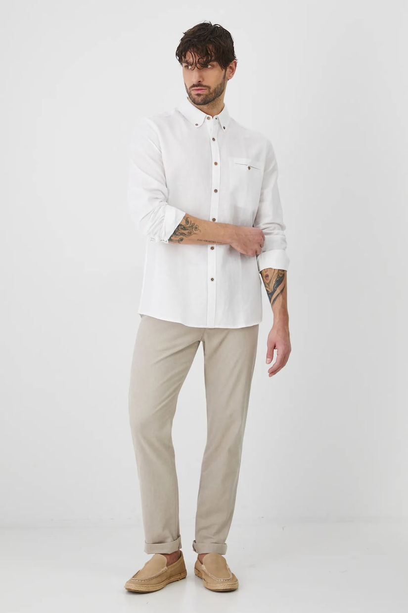 Medicine camasa de in barbati, culoarea alb, cu guler button-down, regular