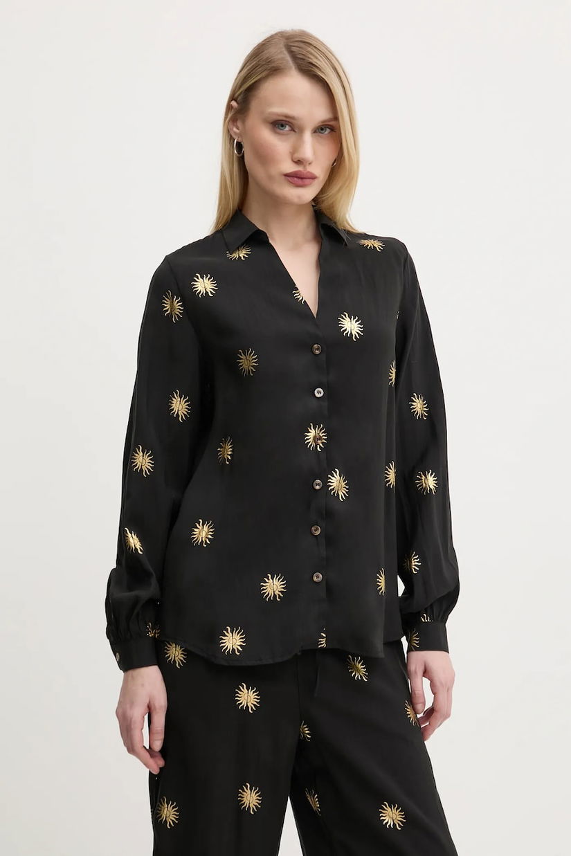 Never Fully Dressed camasa Gold Sun Miley femei, culoarea negru, cu guler clasic, relaxed, NFDTO1492
