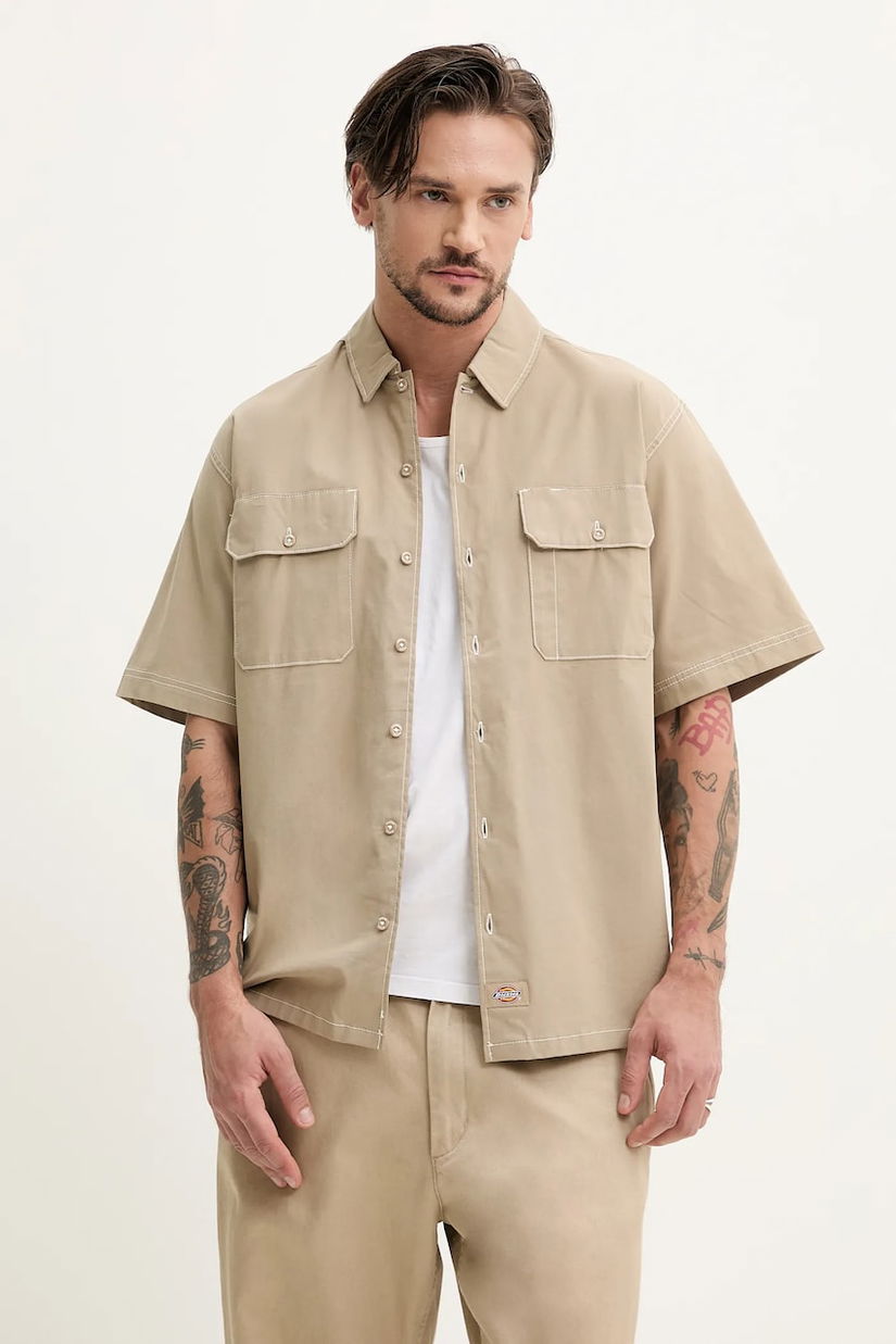 Dickies camasa barbati, culoarea verde, cu guler clasic, regular, DK0A4Z7R0DS1