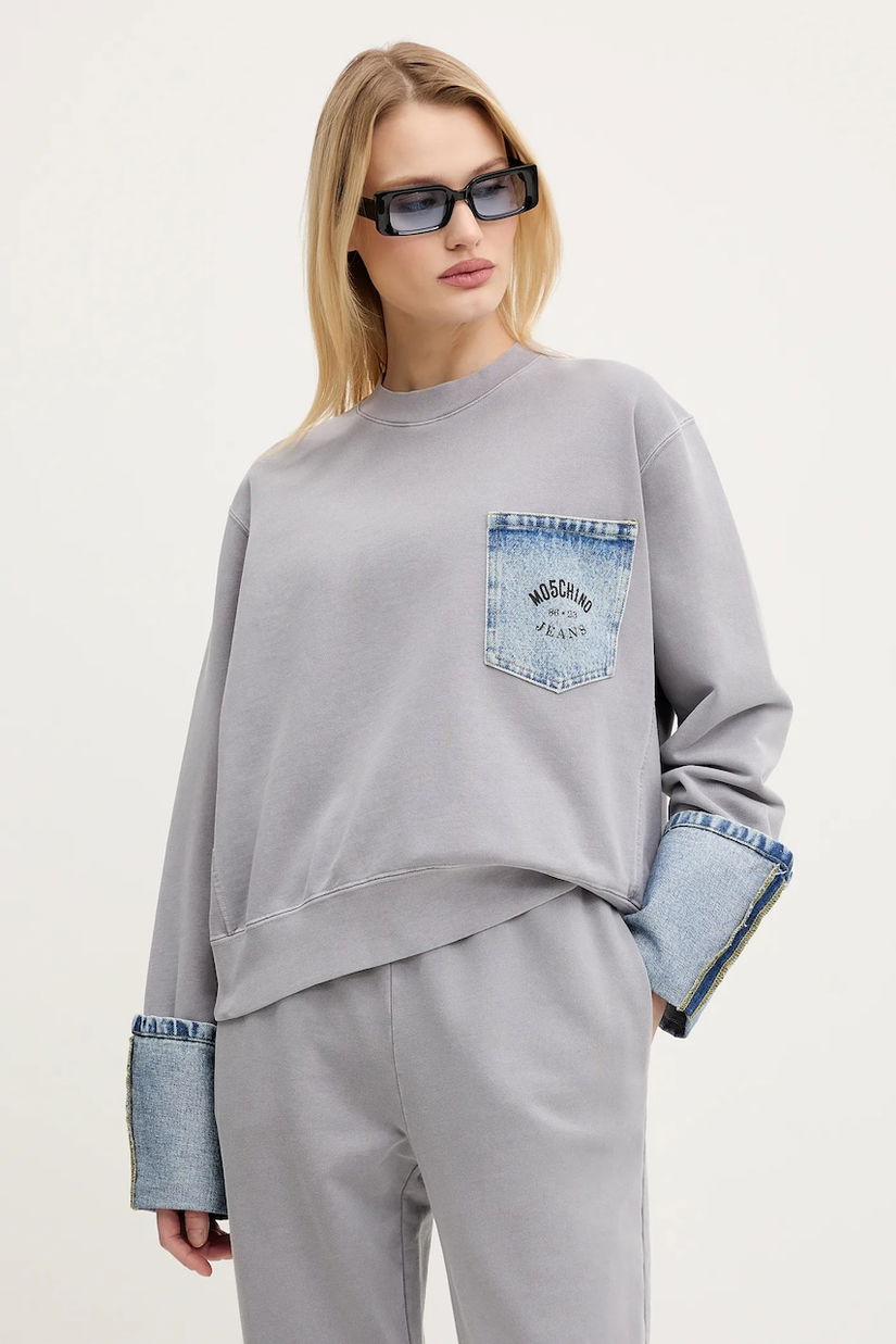 Moschino Jeans hanorac de bumbac femei, culoarea gri, modelator, 1709 3228
