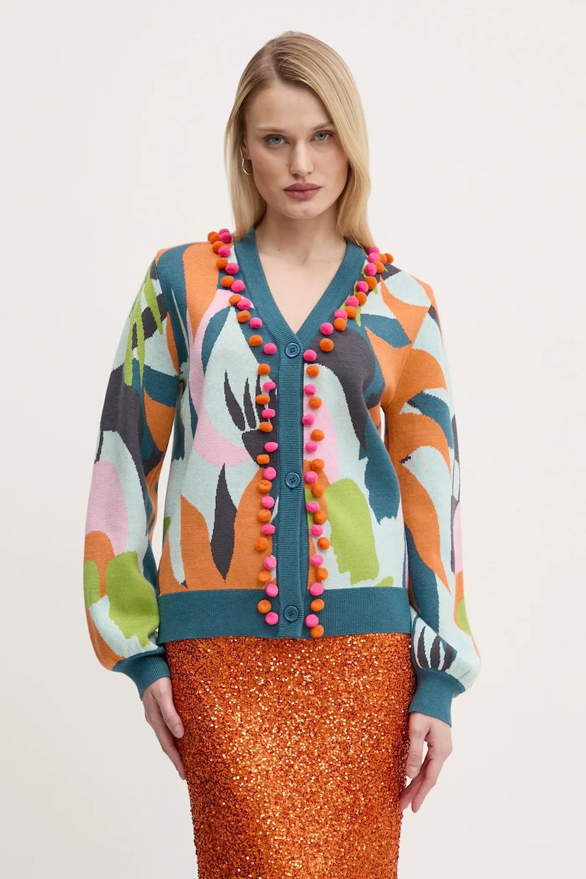 Never Fully Dressed cardigan Balearic Forrest femei, culoarea turcoaz, NFDKN573