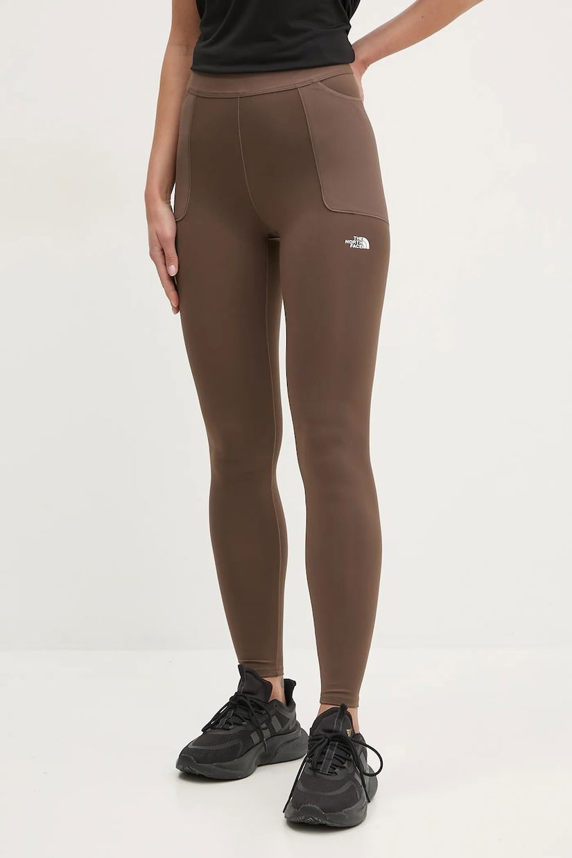 The North Face leggins sport Refina femei, culoarea maro, neted, NF0A89181OI1