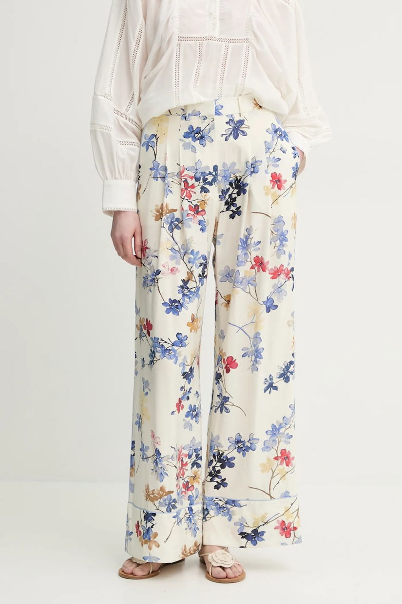 MUNTHE pantaloni FAICUS femei, culoarea bej, lat, high waist, 251142525121