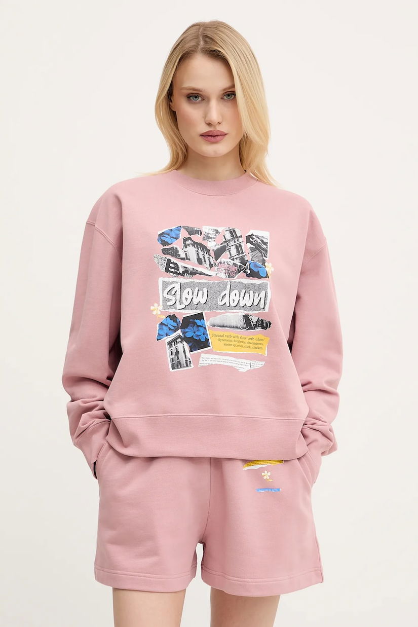 Moschino Jeans hanorac de bumbac femei, culoarea roz, cu imprimeu, 1706 3228