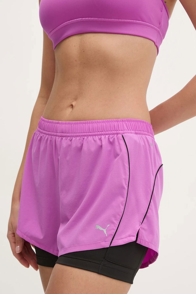 Puma pantaloni scurți de alergare Velocity culoarea roz, modelator, medium waist, 526588