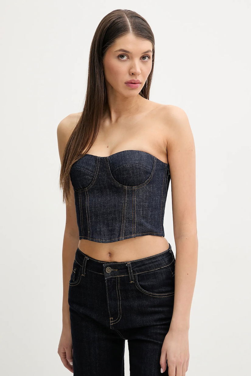 Miss Sixty top din denim femei, culoarea albastru marin, neted, 6S1XJ52500