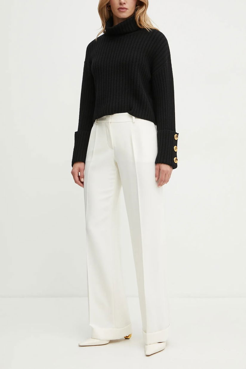Luisa Spagnoli pantaloni din lana culoarea bej, drept, high waist, 541550