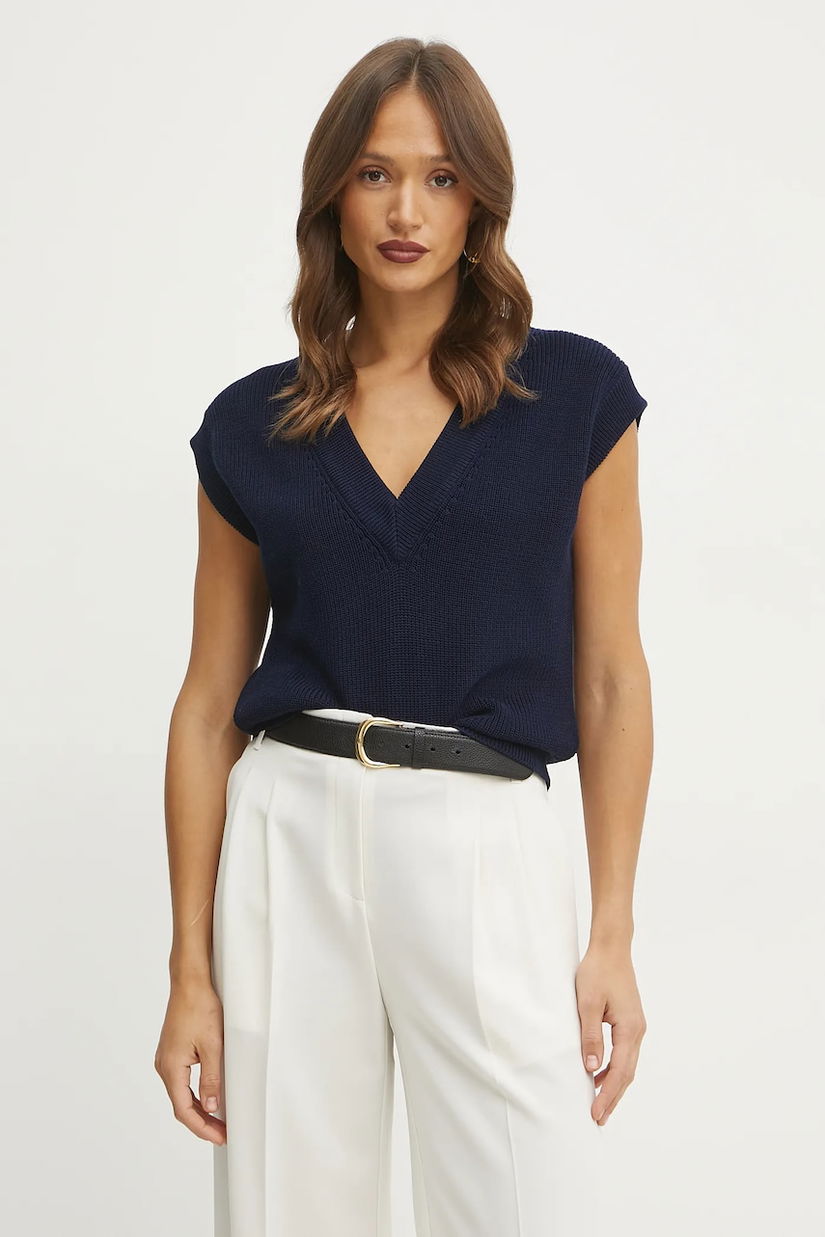 Luisa Spagnoli vestă din bumbac femei, culoarea bleumarin, 58640