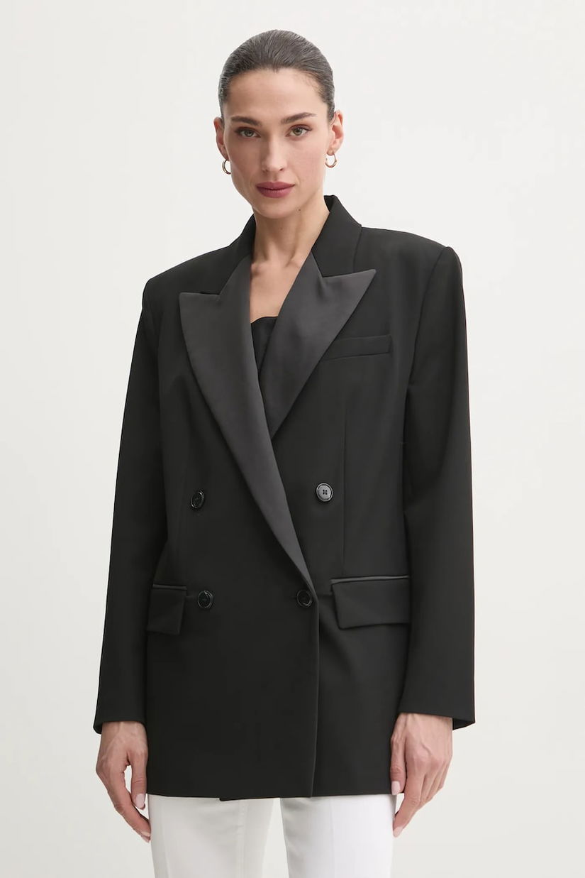 MAX&Co. sacou culoarea negru, cu doua randuri de nasturi, neted, 2516041011200