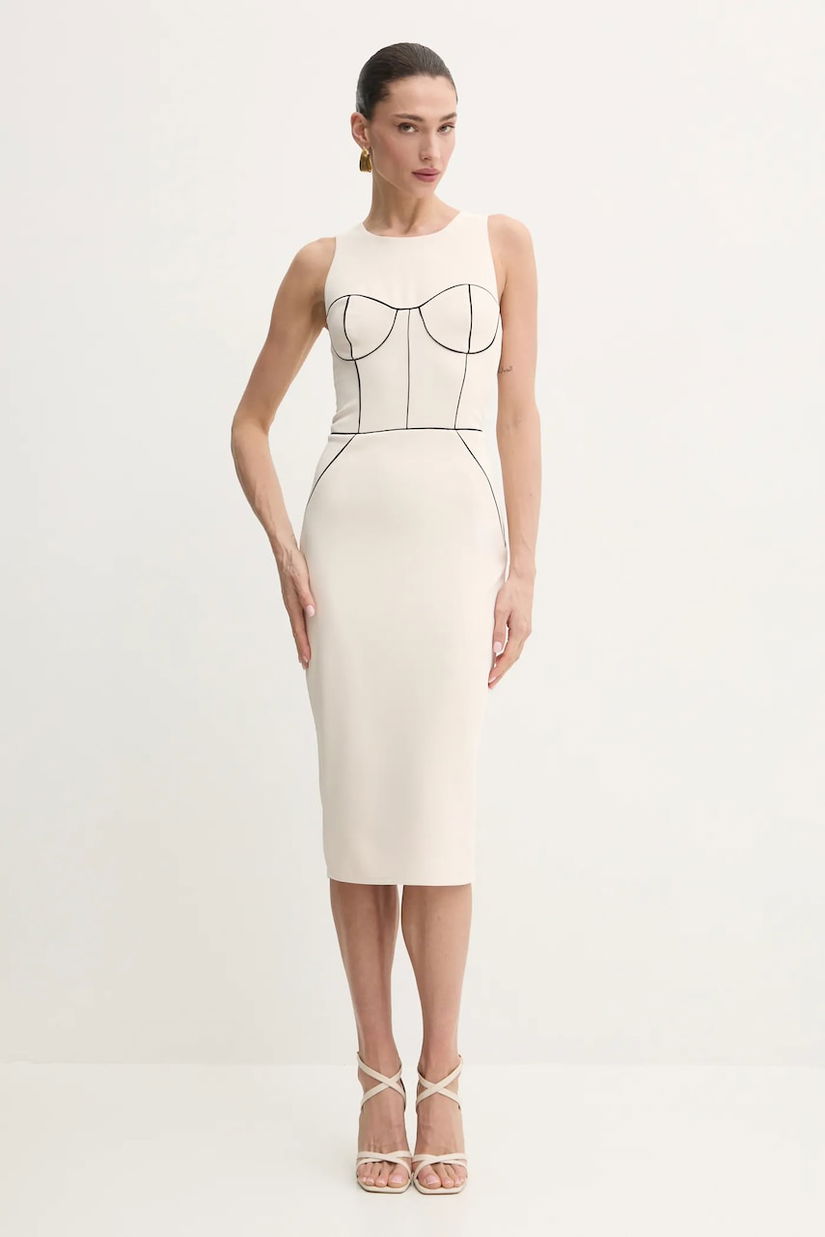 Elisabetta Franchi rochie culoarea bej, midi, mulată, AB72451E2