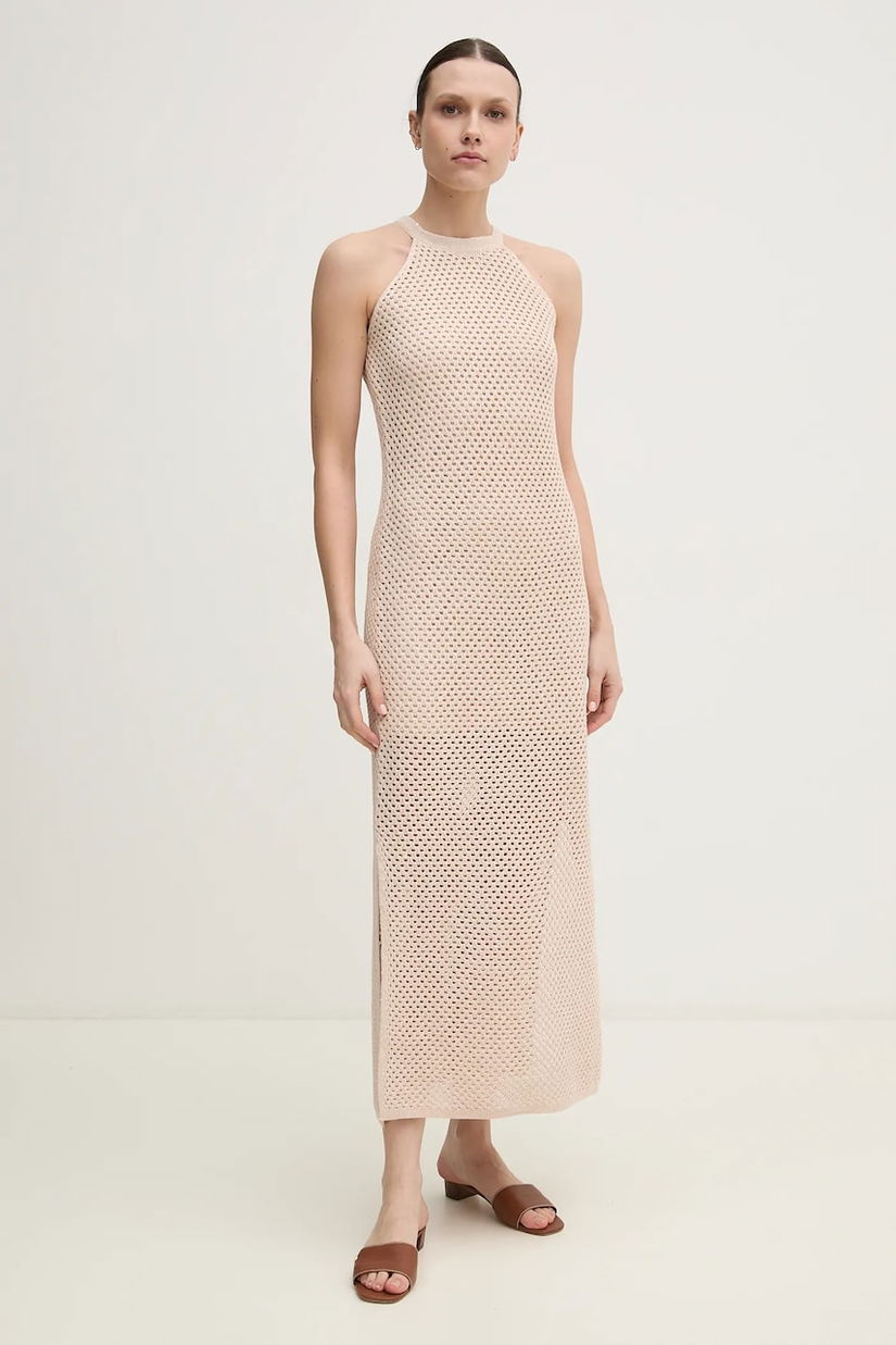 Dkny rochie culoarea bej, maxi, mulată, DJ5R0627
