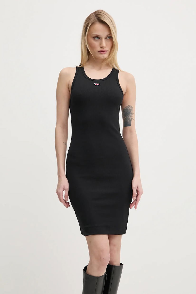 Diesel rochie D-TANK-LONG-D DRESS culoarea negru, midi, mulată, A15041.0EJAI
