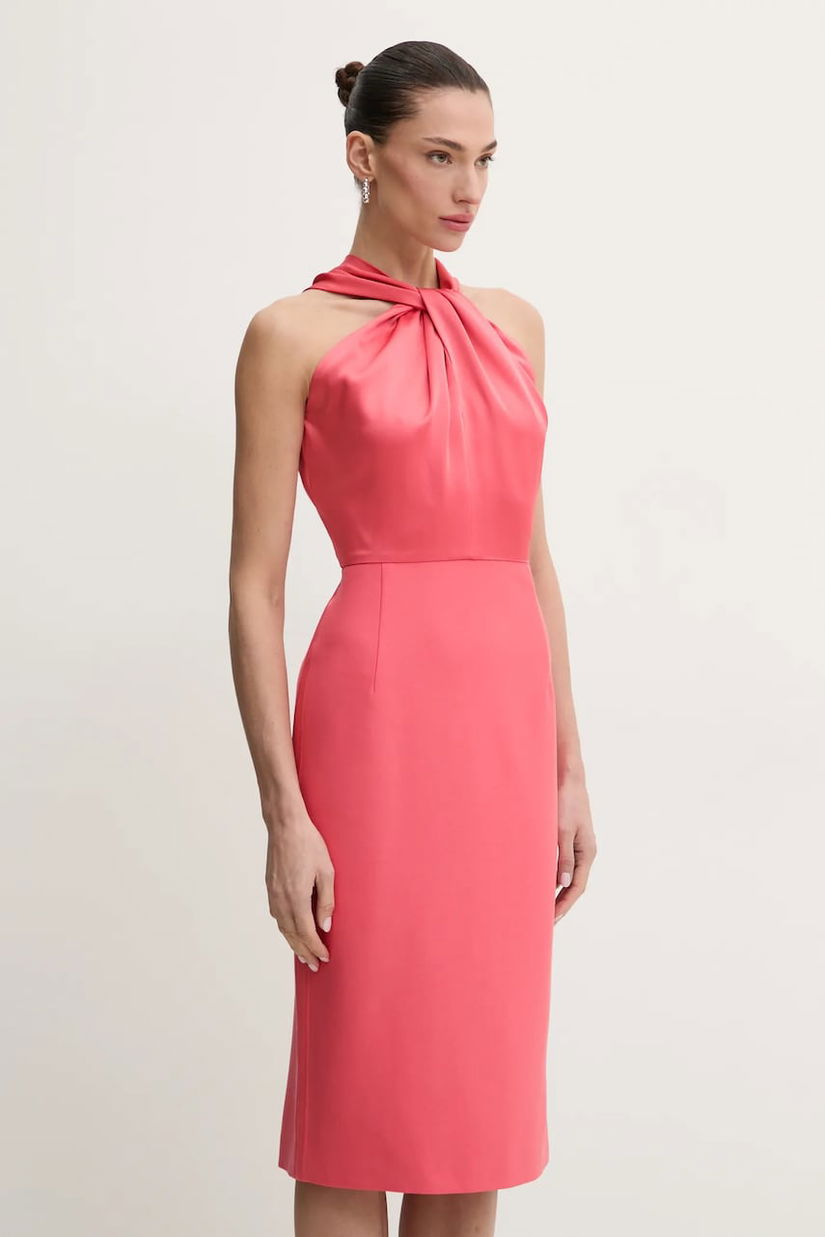 BOSS rochie culoarea roz, midi, mulată, 50537904