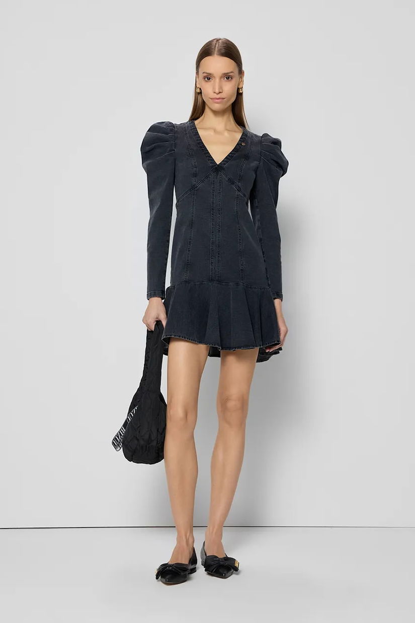 Bizuu rochie din denim ADEMY culoarea gri, mini, evazată, ADEMY CZARNY