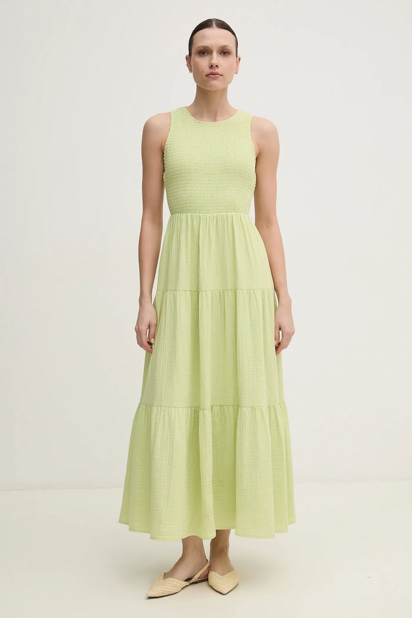 Dkny rochie din bumbac culoarea verde, maxi, evazată, DJ4D9008