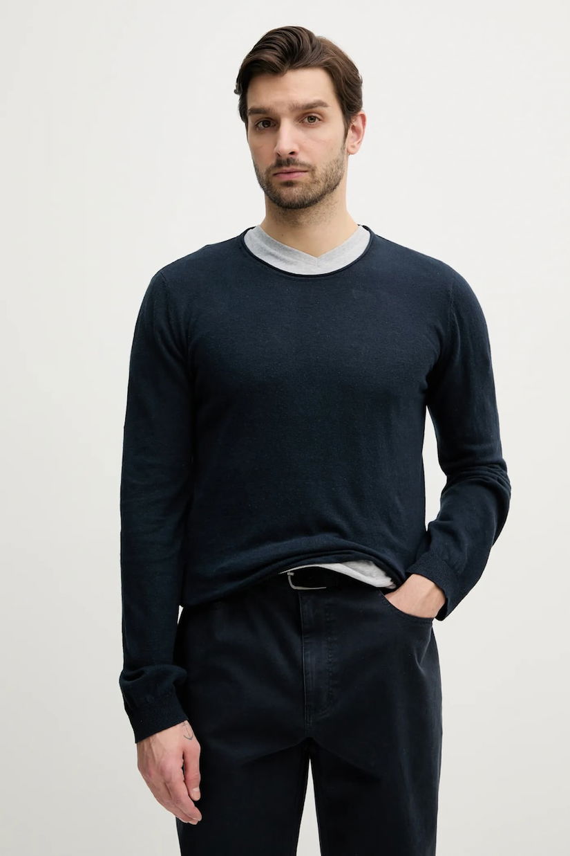 Pepe Jeans pulover din amestec de in LAYNE bărbați, culoarea bleumarin, light, PM702519