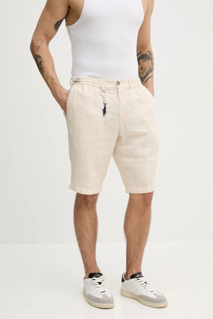 Paul&Shark pantaloni scurți din in bărbați, culoarea bej, 25414037