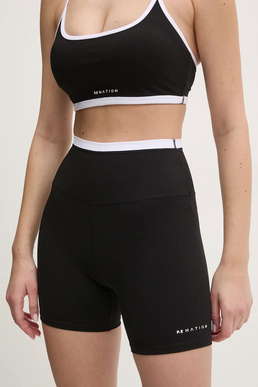 P.E Nation pantaloni scurți Stellar femei, culoarea negru, uni, high waist, 251S187