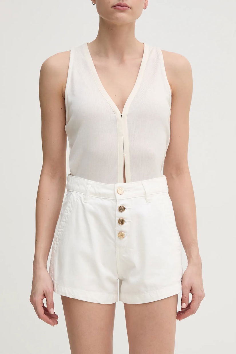 Gaudi pantaloni scurți femei, culoarea alb, uni, high waist, 511BD25023