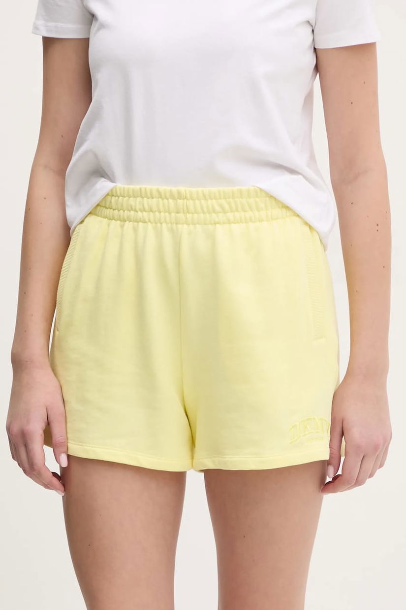 Dkny pantaloni scurți din bumbac femei, culoarea galben, uni, high waist, DP5S5252