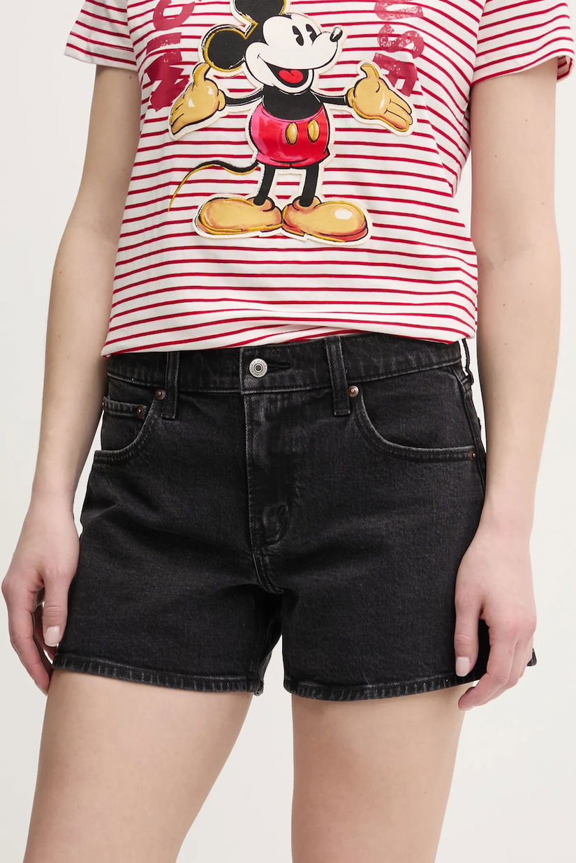 Abercrombie & Fitch pantaloni scurți jeans femei, culoarea negru, uni, high waist, KI149-5123