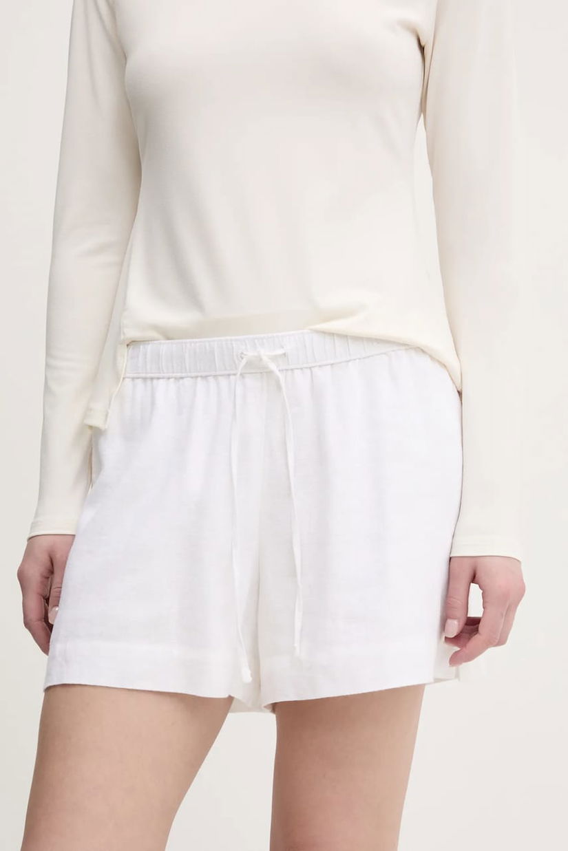 Abercrombie & Fitch pantaloni scurți din in femei, culoarea alb, uni, high waist, KI149-5187