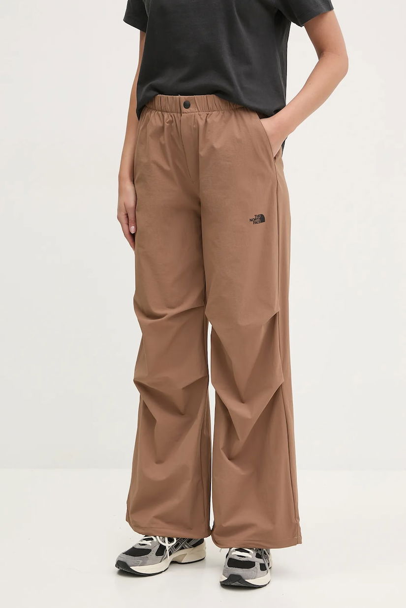The North Face pantaloni Woven femei, culoarea maro, lat, high waist, NF0A89H16IH1