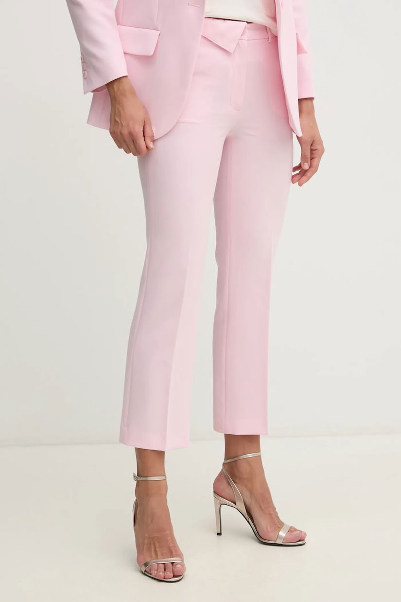 Sisley pantaloni femei, culoarea roz, fason tigareta, high waist, 4OQLLF06Q