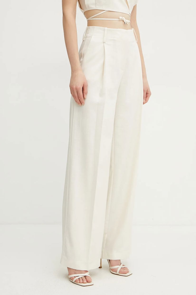 Simona Corsellini pantaloni femei, culoarea bej, lat, high waist, P25CPPA019