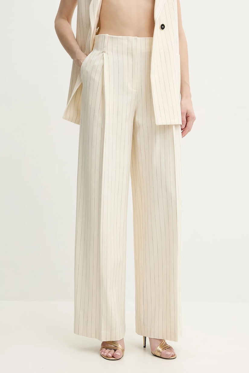 Simona Corsellini pantaloni femei, culoarea bej, lat, high waist, P25CPPA019