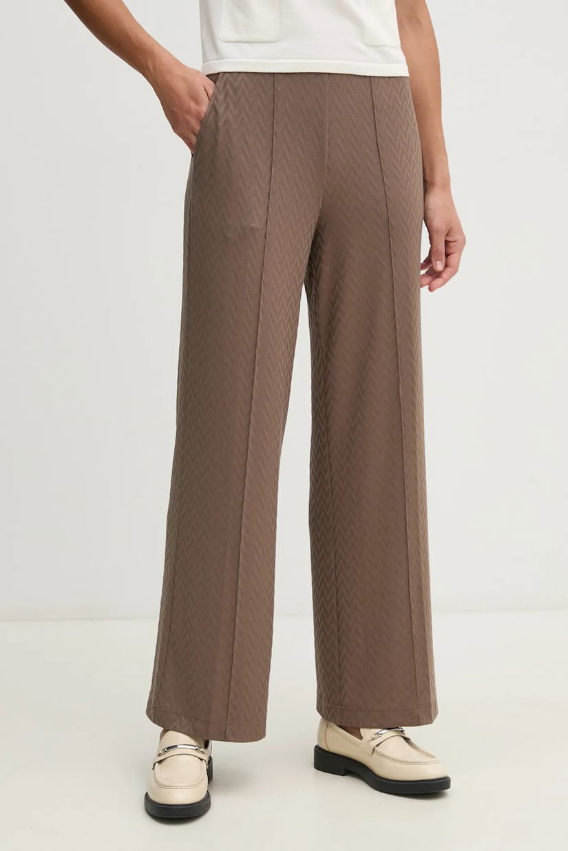 Mos Mosh pantaloni femei, culoarea maro, lat, high waist, 168610