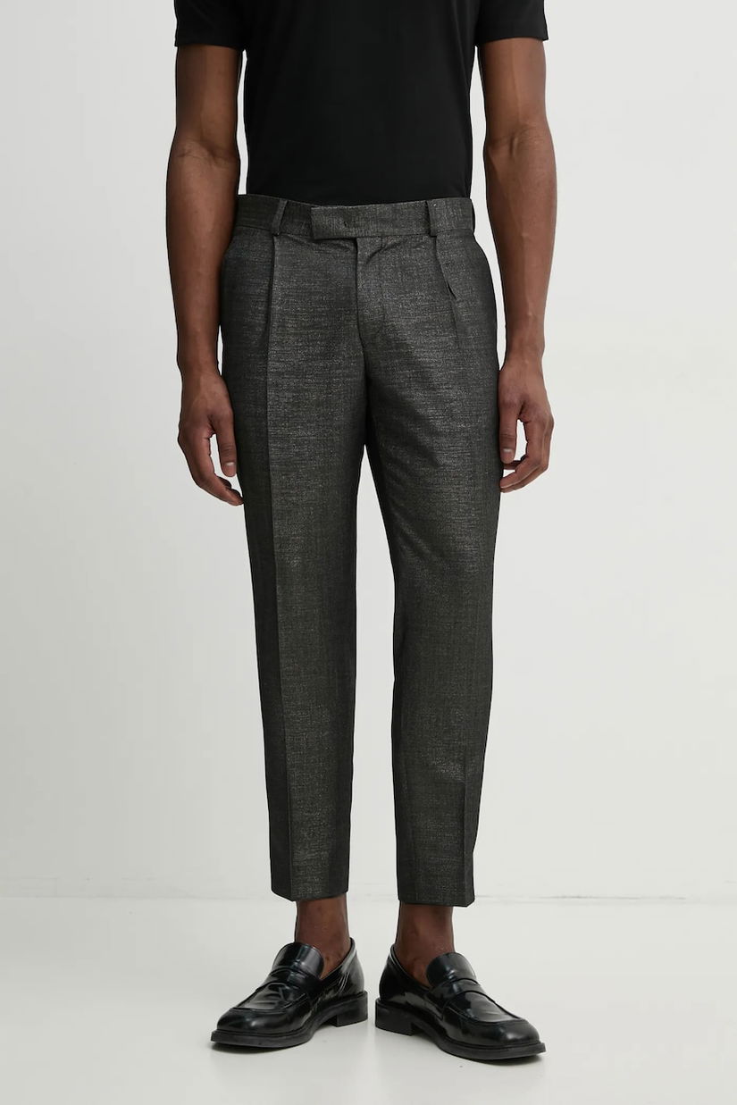 Karl Lagerfeld pantaloni de lana KL STUDIO barbati, culoarea gri, drept, 552053.255421