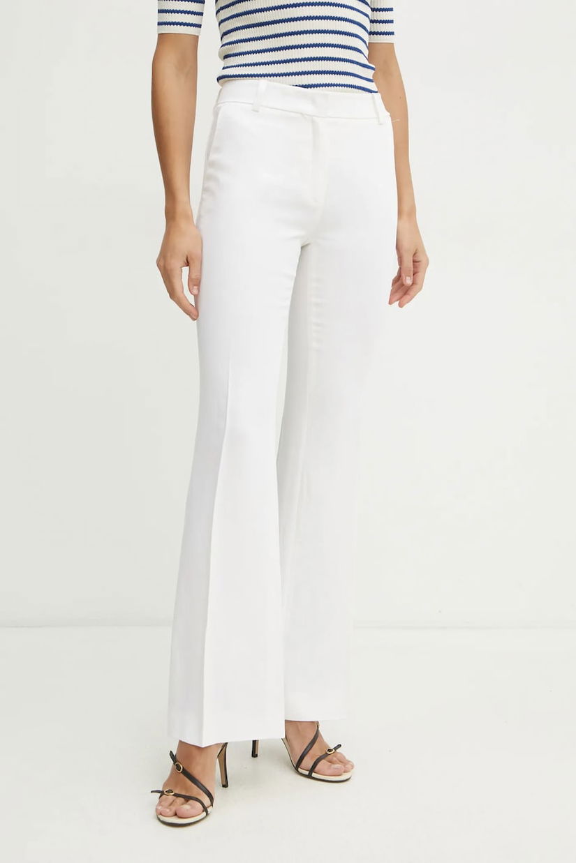 Luisa Spagnoli pantaloni din in femei, culoarea bej, evazati, high waist, 542052