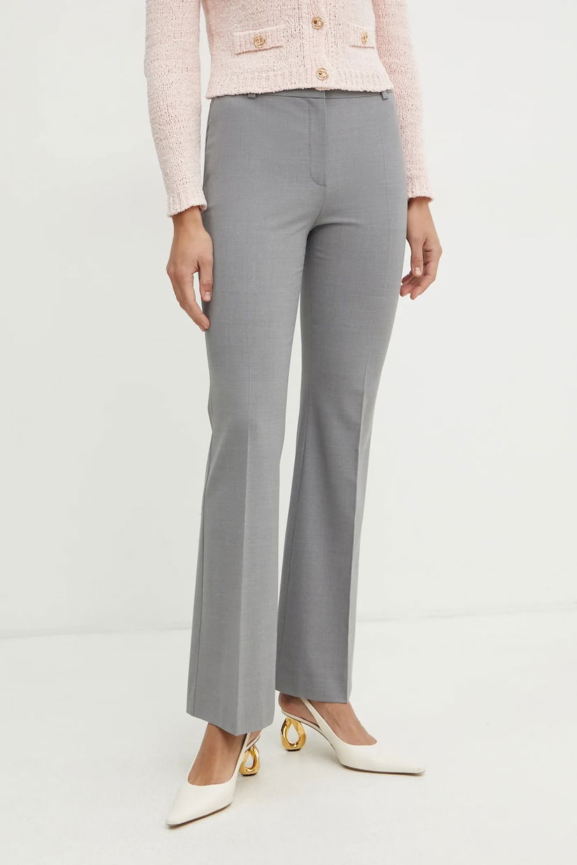 Luisa Spagnoli pantaloni din lână femei, culoarea gri, drept, high waist, 542004