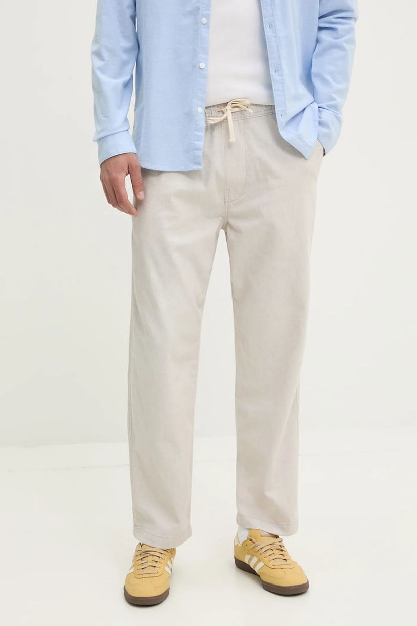 Hollister Co. pantaloni din amestec de in bărbați, culoarea bej, drept, KI330-5015