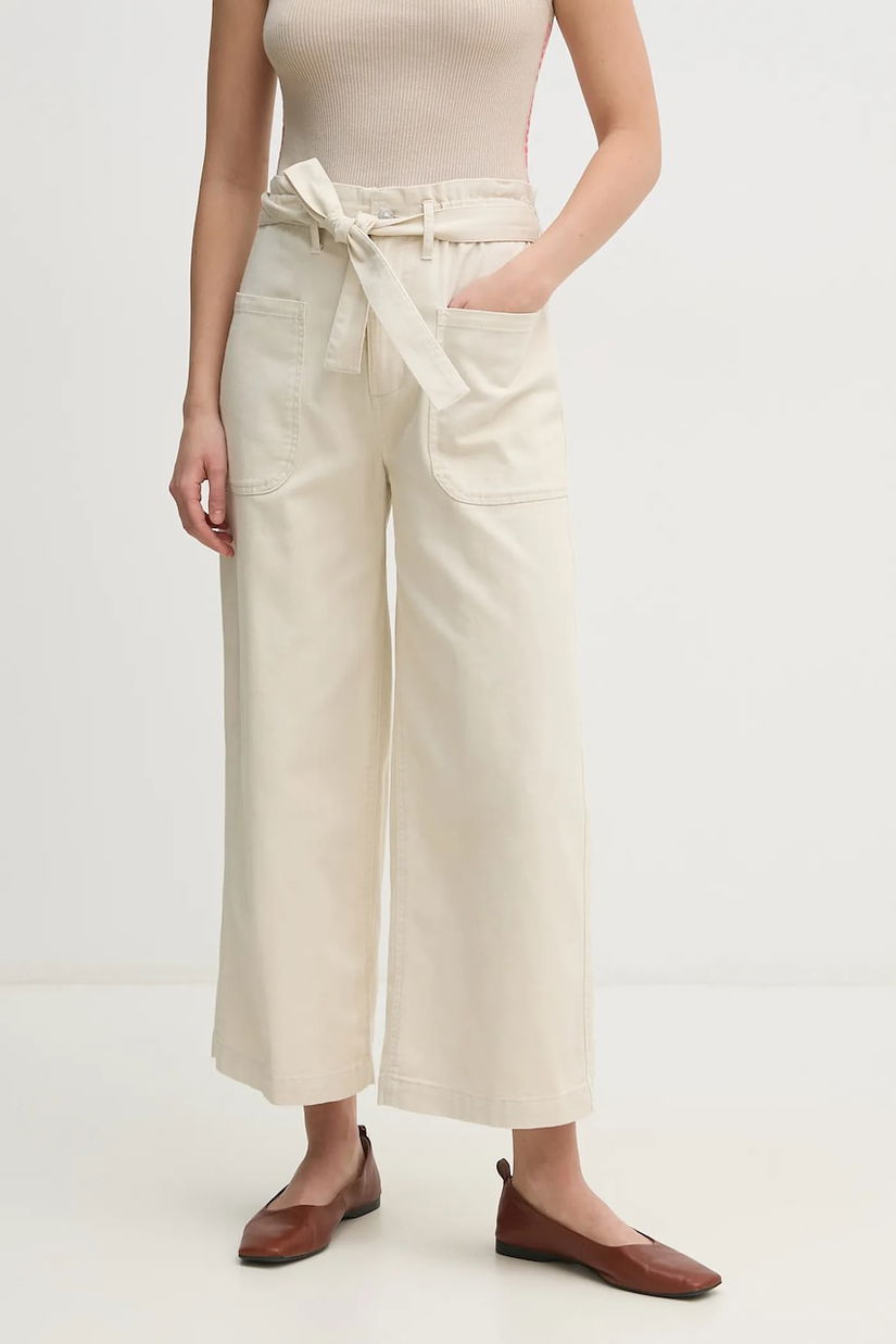 Dkny pantaloni femei, culoarea bej, lat, high waist, DJ5P3032