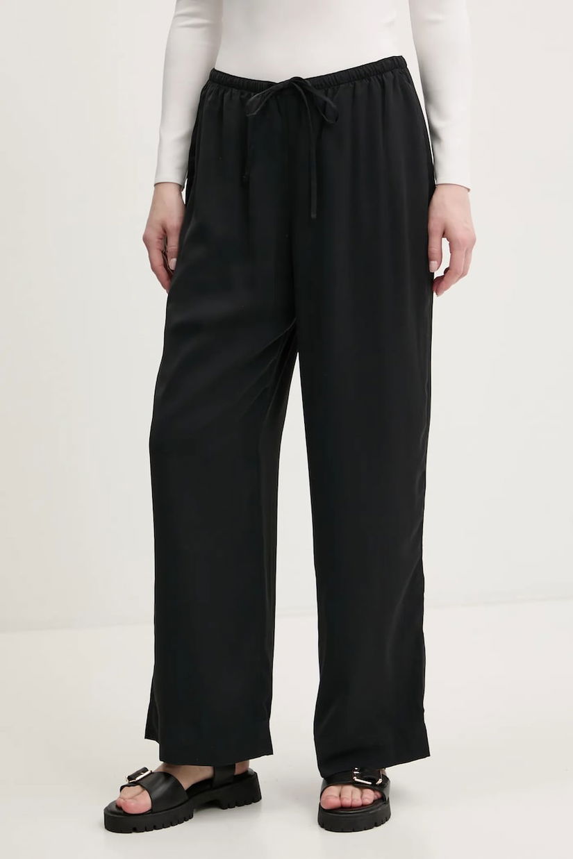 Abercrombie & Fitch pantaloni femei, culoarea negru, lat, high waist, KI156-5147