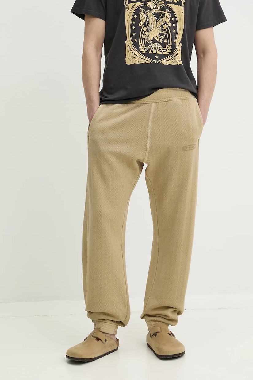 G-Star pantaloni de trening din bumbac bărbați, culoarea bej, uni, D26283-D688