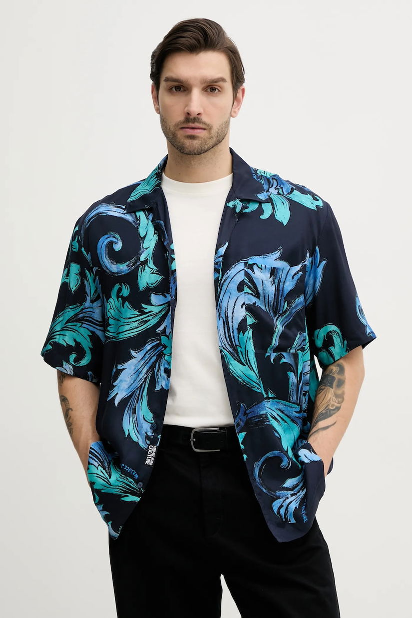 Versace Jeans Couture cămașă bărbați, culoarea bleumarin, cu guler button-down, relaxed, 78GAL2B0 NS632