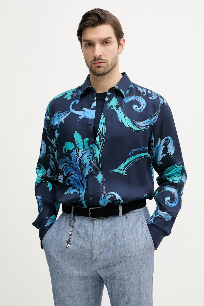Versace Jeans Couture cămașă bărbați, culoarea bleumarin, cu guler clasic, relaxed, 78GAL2R0 NS632