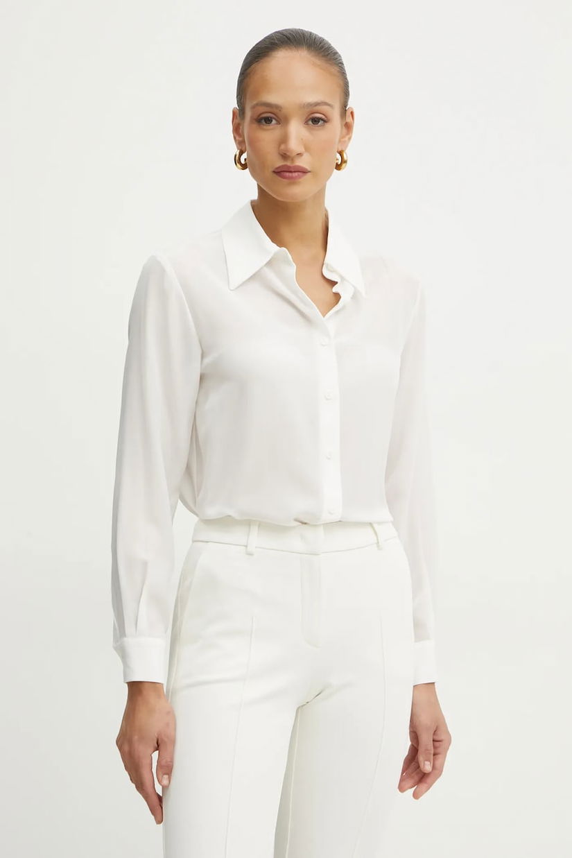 Luisa Spagnoli camasa de matase femei, culoarea alb, cu guler clasic, regular, 542035