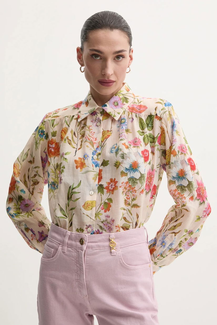 Luisa Spagnoli camasa femei, culoarea bej, cu guler clasic, regular, 541819