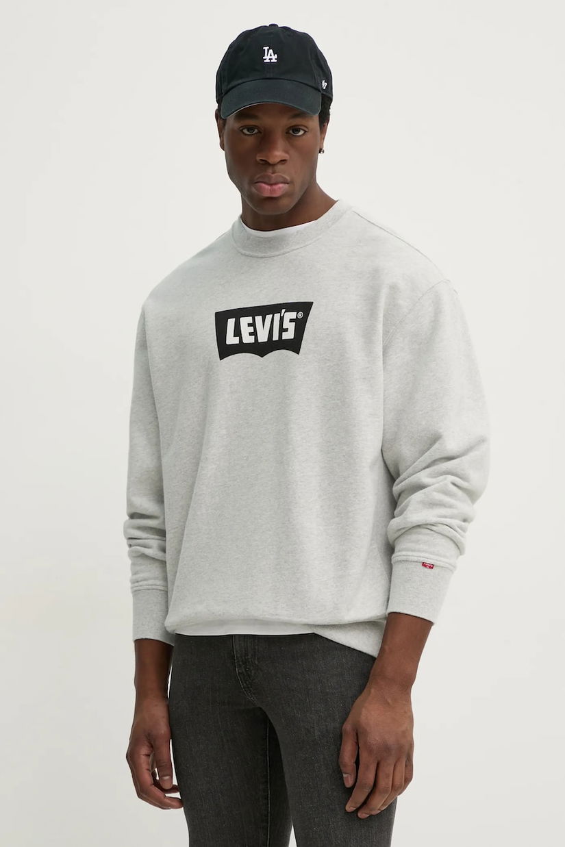 Levi's hanorac de bumbac PREMIUM GRAPHIC CREW barbati, culoarea gri, cu imprimeu, 000MS