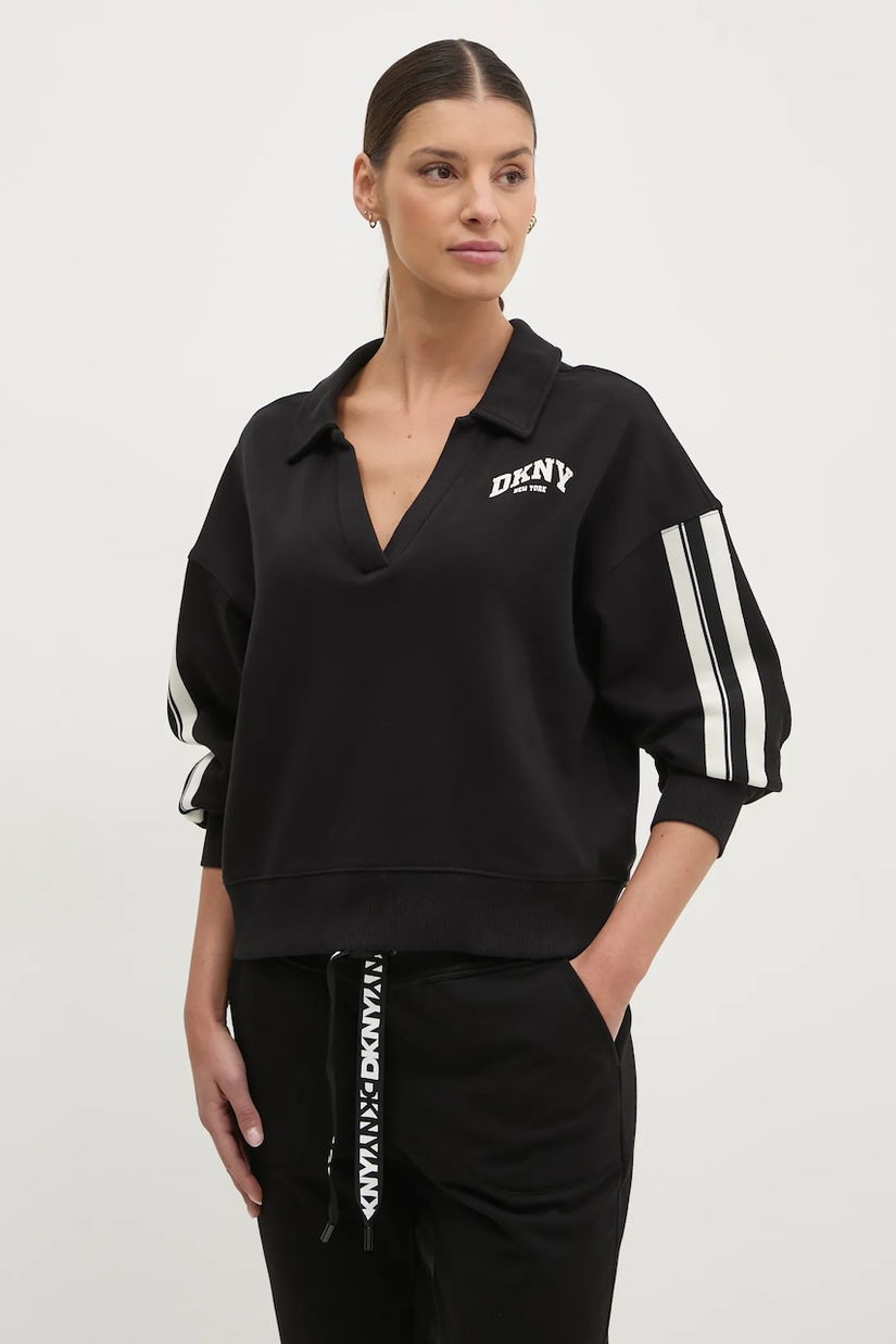 Dkny hanorac de bumbac femei, culoarea negru, cu imprimeu, DP5T1232