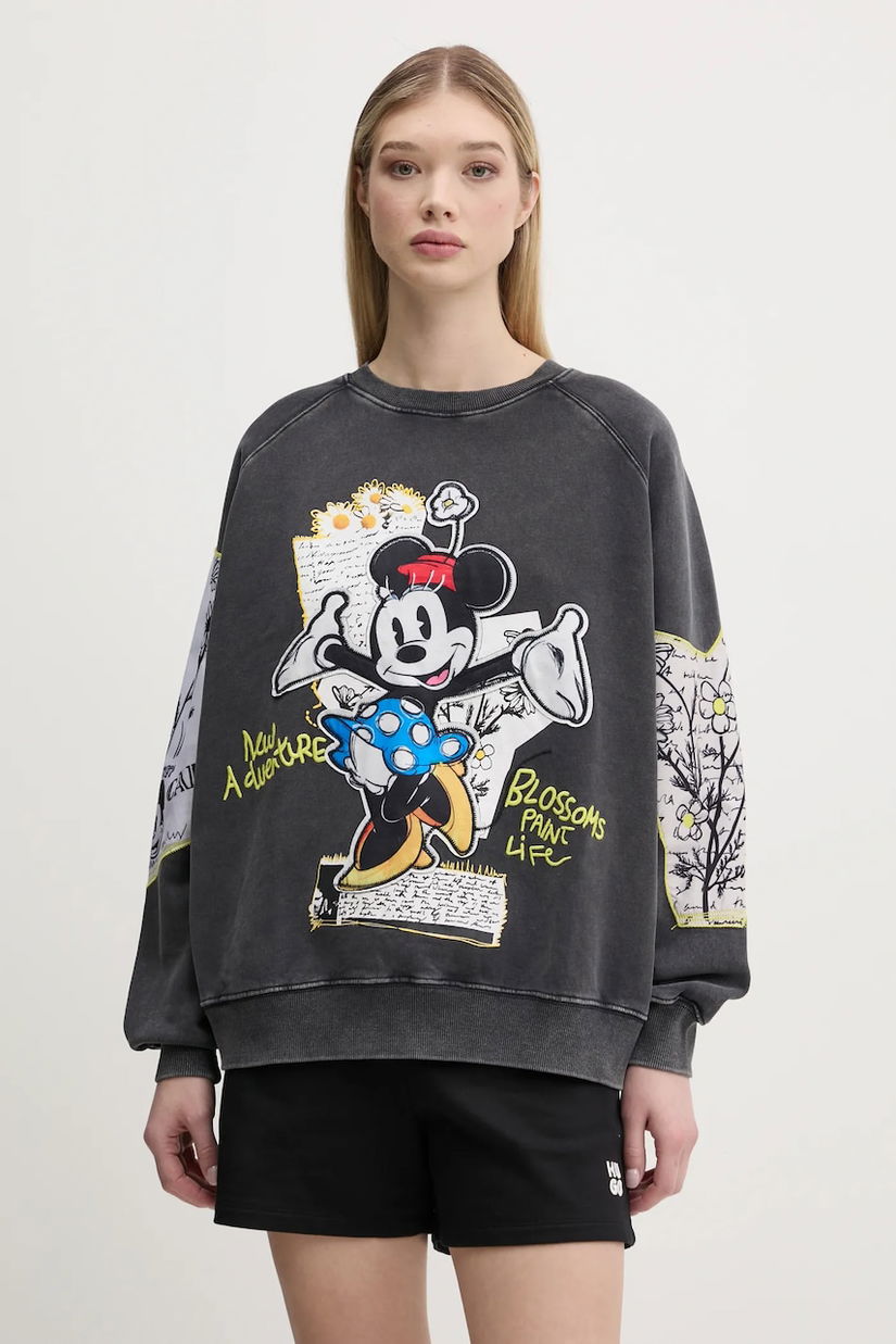 Desigual hanorac de bumbac MINNIE femei, culoarea gri, cu imprimeu, 25SWSK25