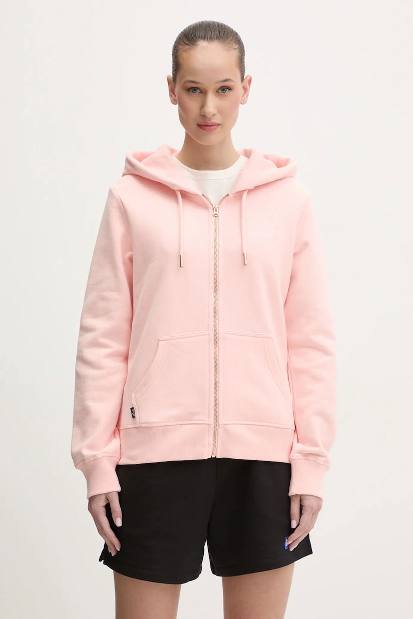 Superdry hanorac de bumbac femei, culoarea roz, cu glugă, neted, W2012358A-2LY