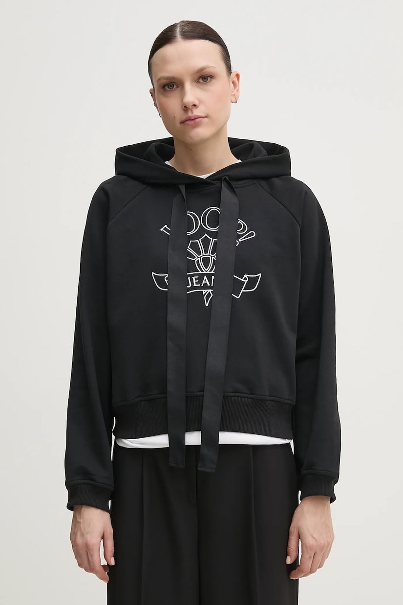 Joop! hanorac de bumbac femei, culoarea negru, cu glugă, cu imprimeu, 30046176